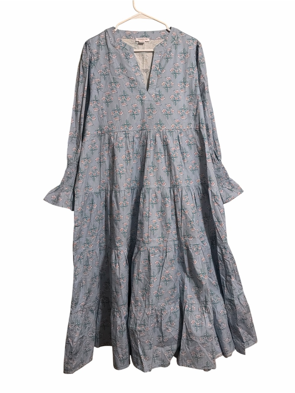 Chic Soul Light Blue Floral Tiered Cotton Maxi Dress 1X